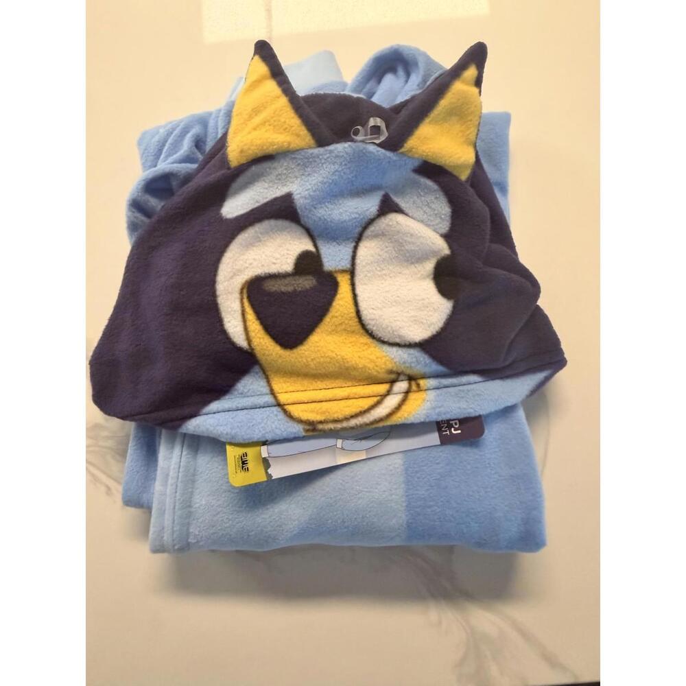 Bluey Kids Hooded One Piece Pajamas M (8/10) Blue Fleece Flame Resistant - Picture 8 of 8